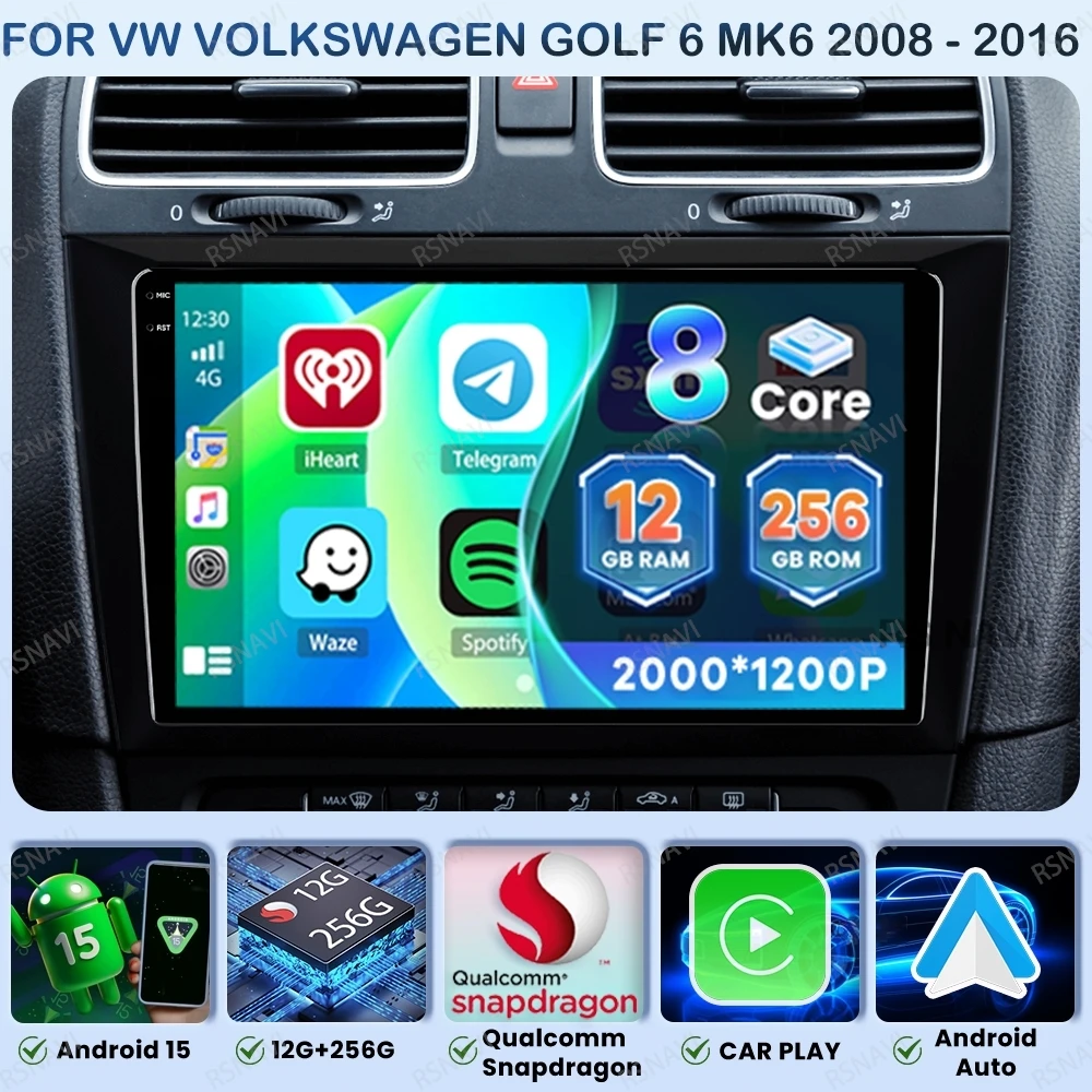 

Android 15 Car Radio For VW Volkswagen Golf 6 MK6 2008 - 2016 DVD Multimedia Navigation Wireless Carplay Auto 4G LTE QLED BT DSP