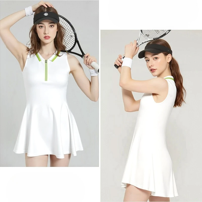 Nowy damski strój tenisowy, letnia odzież tenisowa, sukienka sportowa do badmintona, dwuczęściowy zestaw z krótką spódniczką