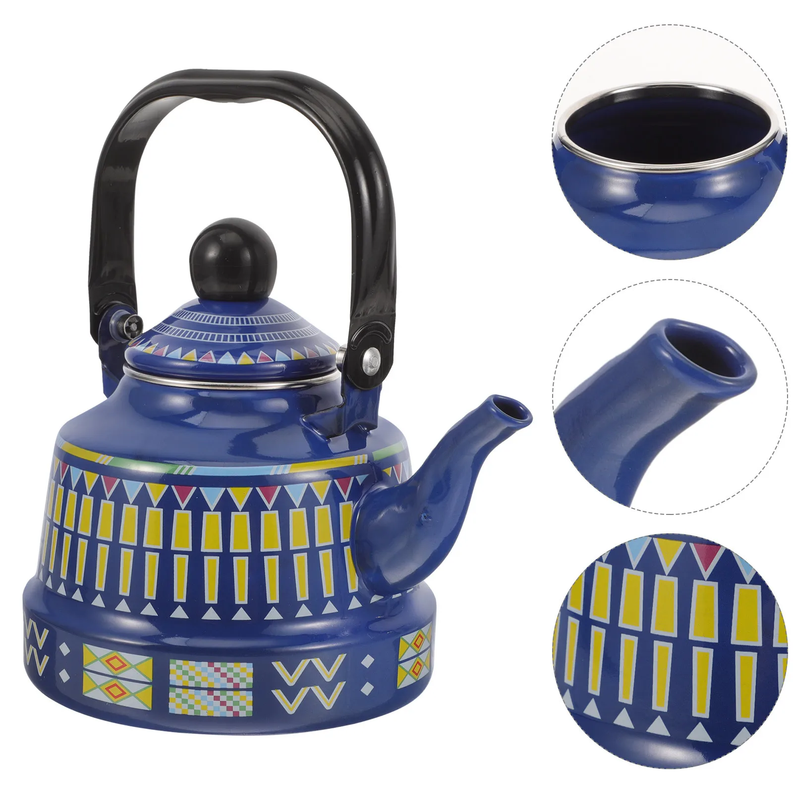 

1.1L Colorful Geometric Flower Tea Pot Enamel Coffee Kettle For Stovetop Boiling Water Brewing Tea Cooking Soup Daily Use