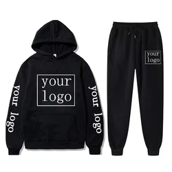 Custom Logo Casual Tracksuit Men Sets Hoodies Pants 2 Piece Sets Sweatshirt Outfit Sportswear Personalized Suit Unisex Clothing