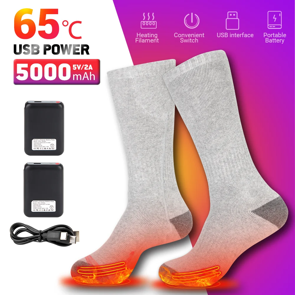 Chaussettes chauffantes rechargeables pour motoneige et ski, bottes d'extérieur, USB, 5000mAh, chaleur, hiver