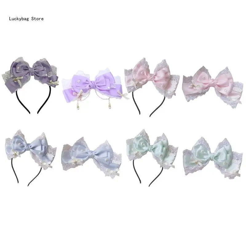 Lovely LolitaStyle Bowknot Headband Anime Lace Headband Anime Maid Costume Headdress Female Girl Cosplay Headgear Props