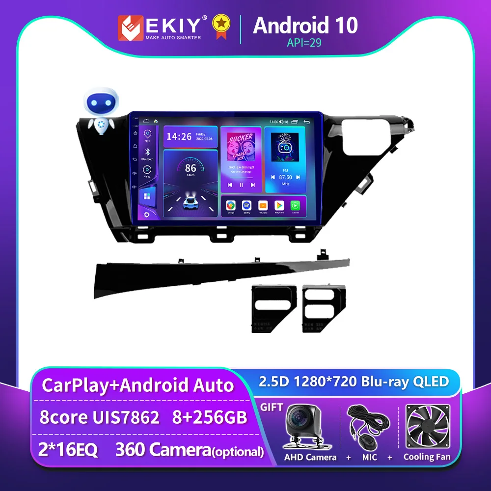 EKIY T900 Car Radio For Toyota camry 8 XV 70 2017-2020 Android 10 Wireless CarPlay Auto Multimedia Navi GPS Stereo No 2 Din DVD