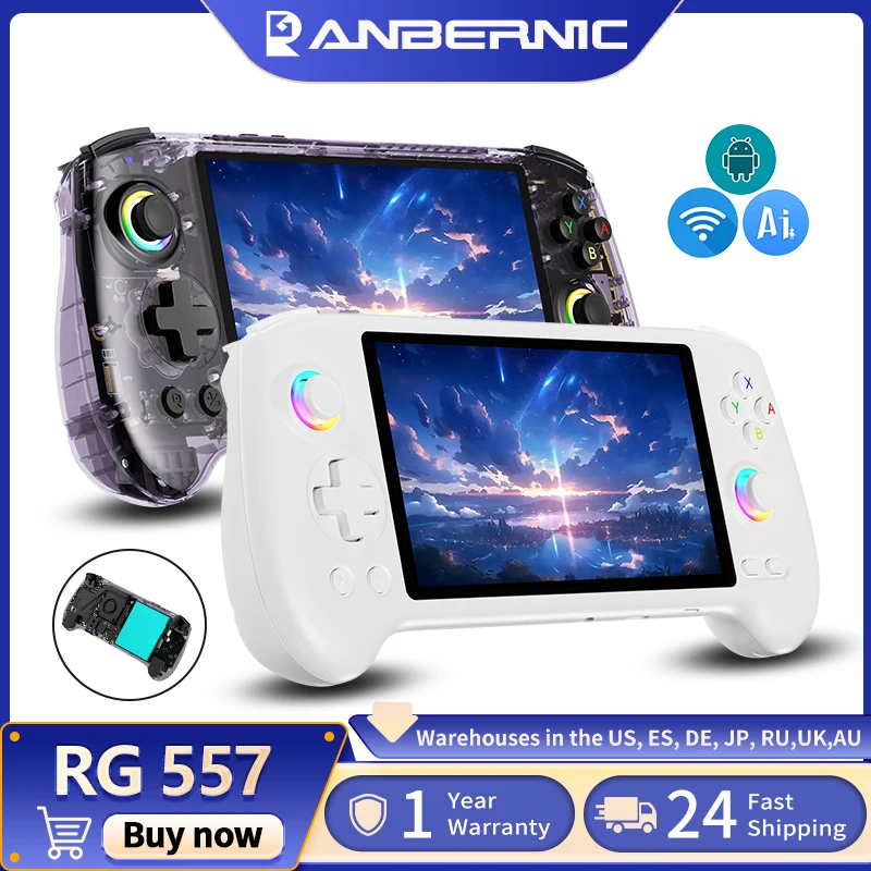 

Anbernic RG557 Handheld Game Console 5.48" AMOLED Screen Dimensity 8300 Android 14 5500mAh Hall Triggers FOTA WIFI 1080p DP Out