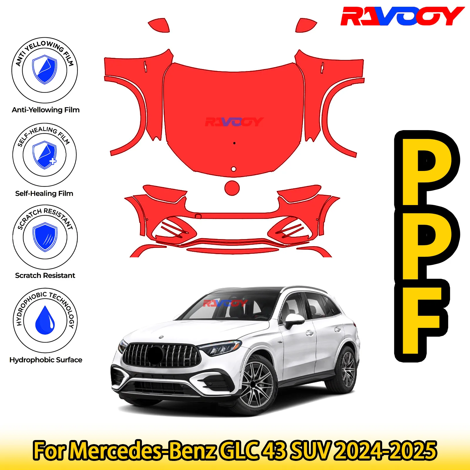 

For Mercedes-Benz GLC 43 SUV 2024-2025 Glossy Matte Black Precut front PPF Kit Paint Protection Film
