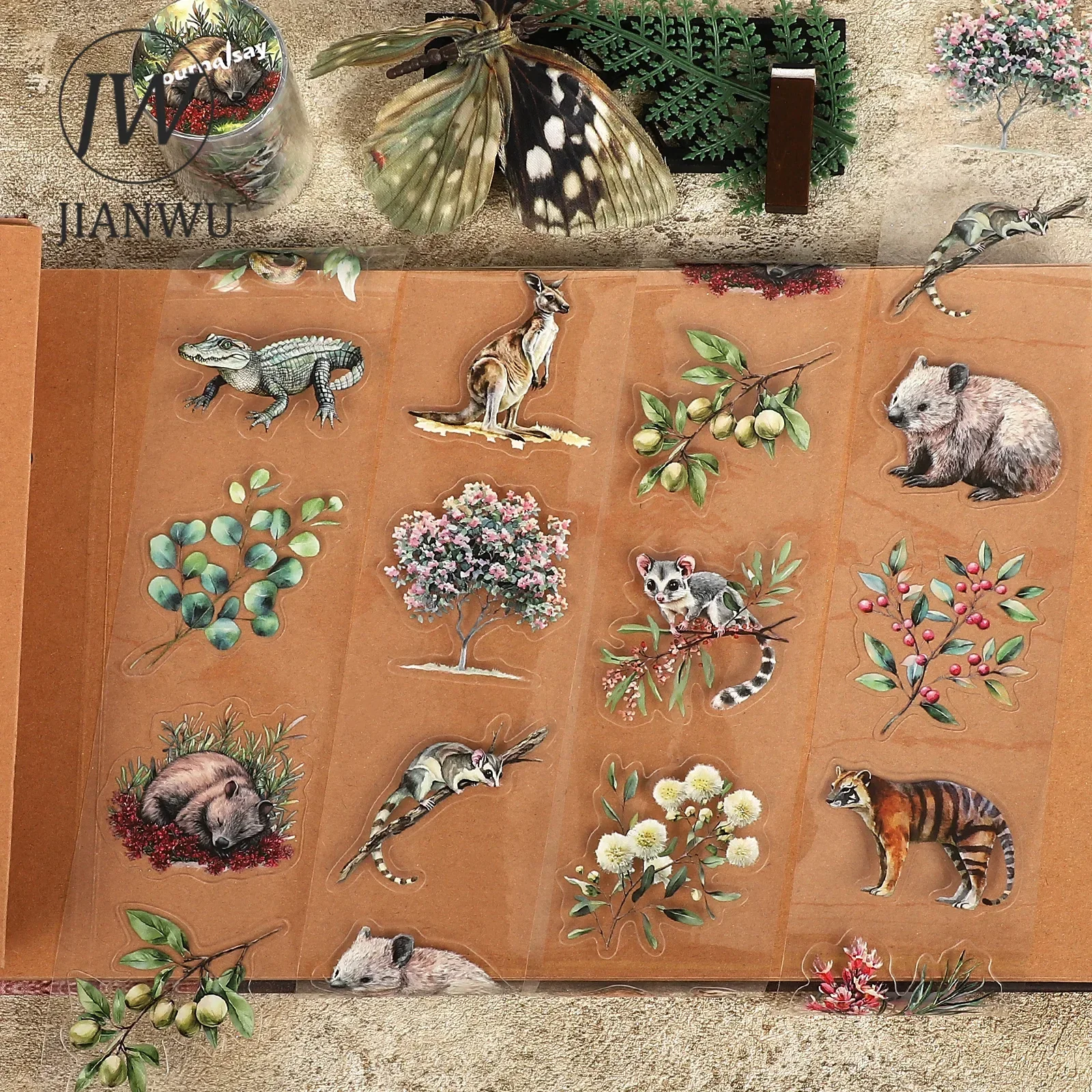 JIANWU 60mm*200cm Vintage Plant Flower Animal Landscape Material Collage Scrapbooking PET Tape Creative DIY Journal Stationery