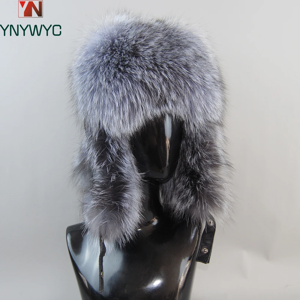 2025 Unisex Outdoor Windproof Winter Natural Real Fox Fur Bombers Hats Quality Raccoon Fur Cap Luxury Real Sheepskin Leather Hat