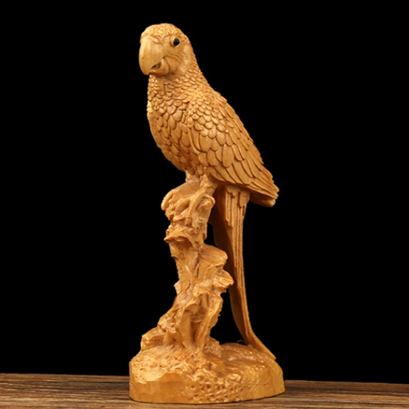 JY011 - 12 x 6 x 3.5 CM Carved Boxwood Carving Figurine - Pretty Parrot Bird