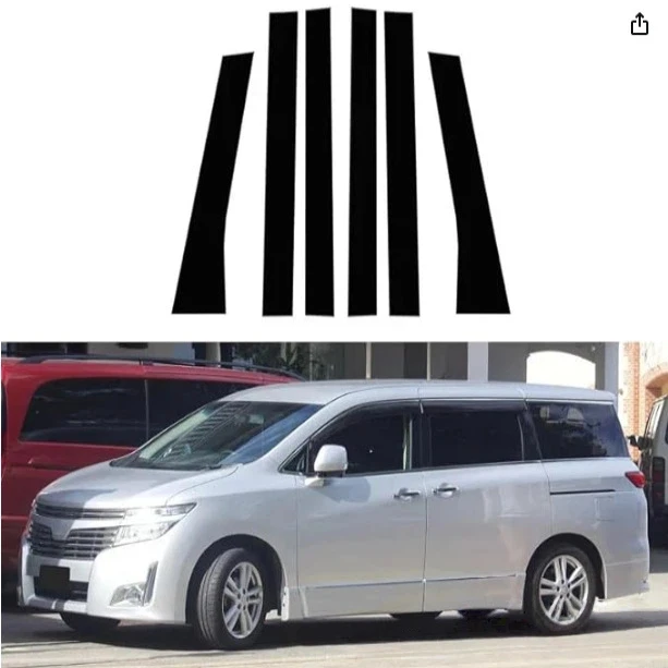 For Nissan Regal Elgrand E52 2011-2023 window decoration bright black door frame center pillar sticker
