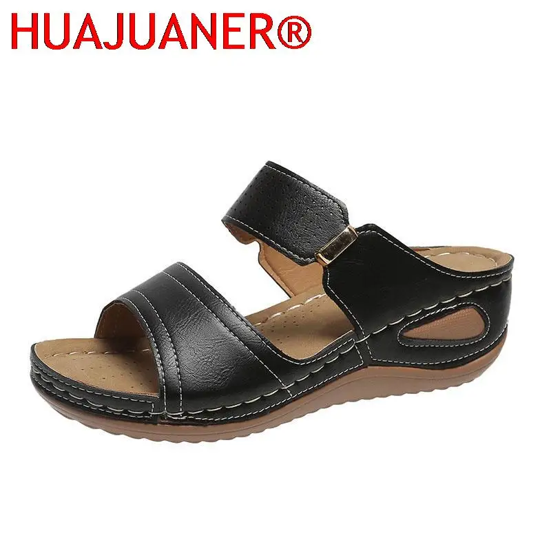 

2025 Fashion Sandals Women Shoes Open Toe Shoes For Women Solid Color Sandals Ladies Retro Wedge Sandals Comfy Large Size Shoes