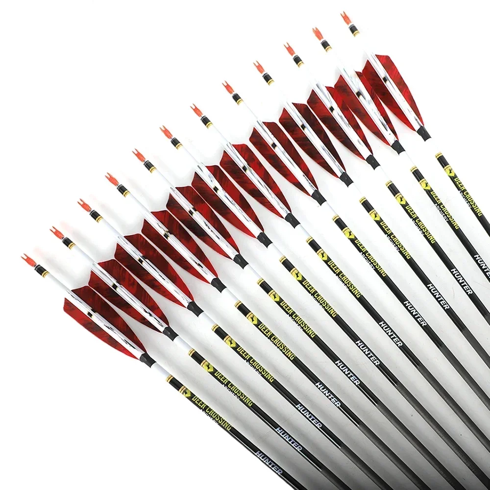 12pcs ID 6.2 Carbon Arrow Spine 340.400 4inch Turkey Feather Archery Bow Hunting Shooting