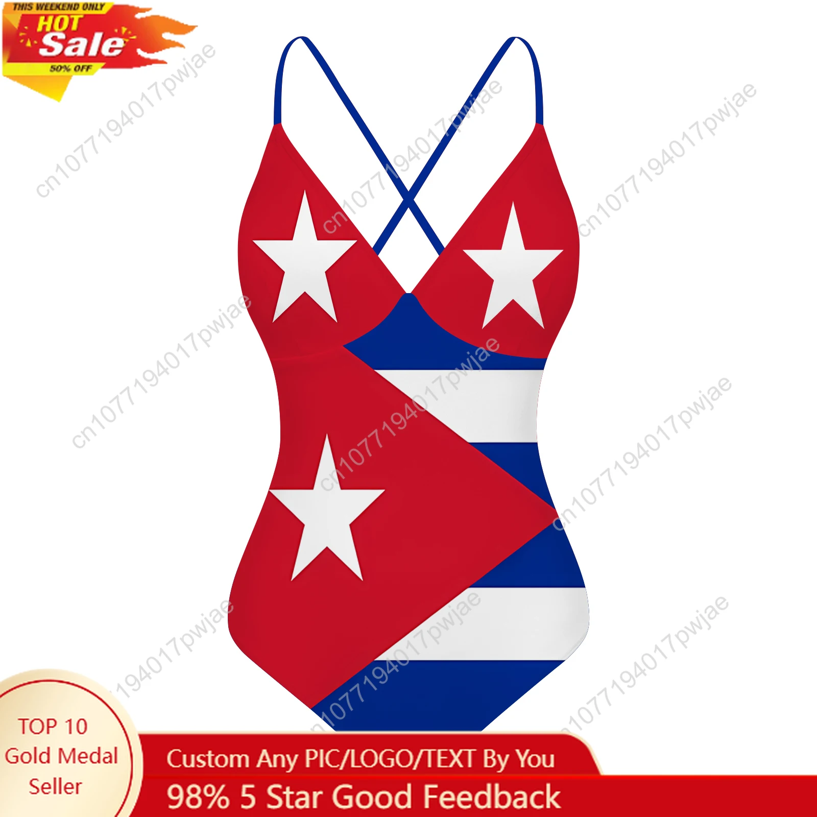 

Cuban flag Custom V-neck Halter Back Swimsuit Womens Bathing Suits Bikini Pool Party Beach Sexy Swimwear Beachwear
