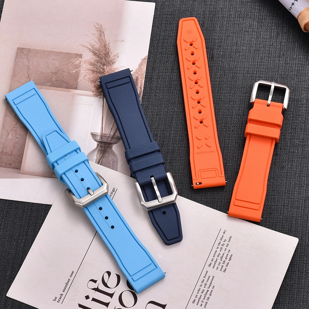 19mm 20mm 21mm FKM Watch Strap IWC Pattern Fit For IWC Pilot's Watch Mark Series  Men's Watch For Flat Head All-Purpose Type