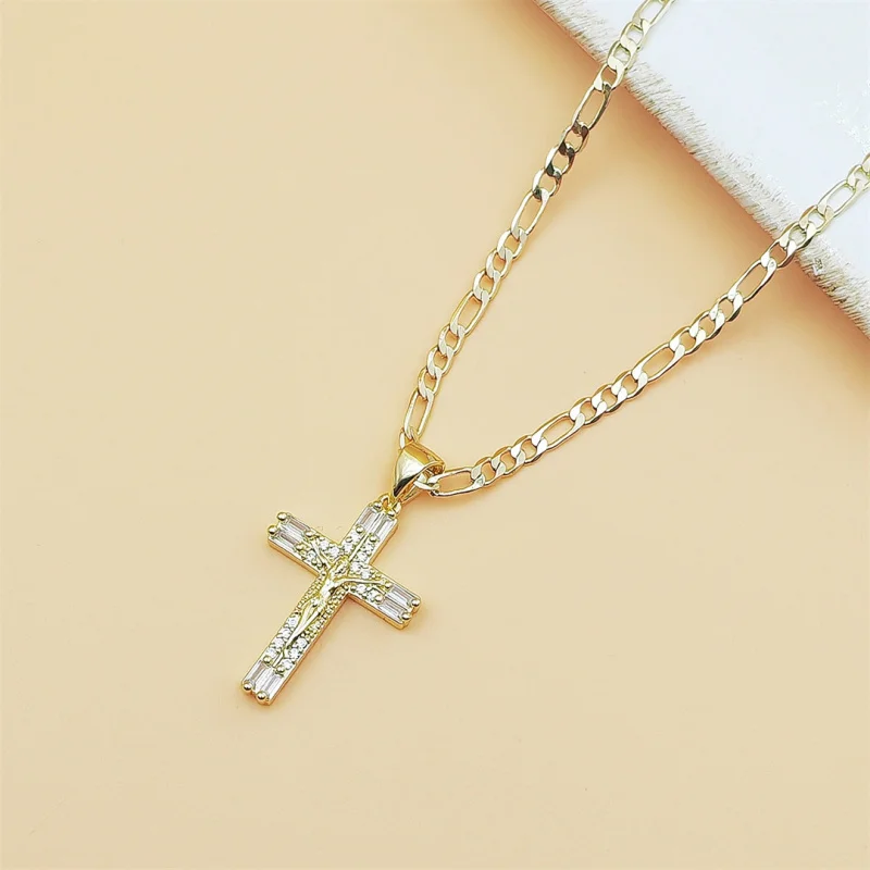

Cross Zircon Necklace Retro Style Full Diamond Portrait Cross Hip Hop Versatile Collarbone Chain