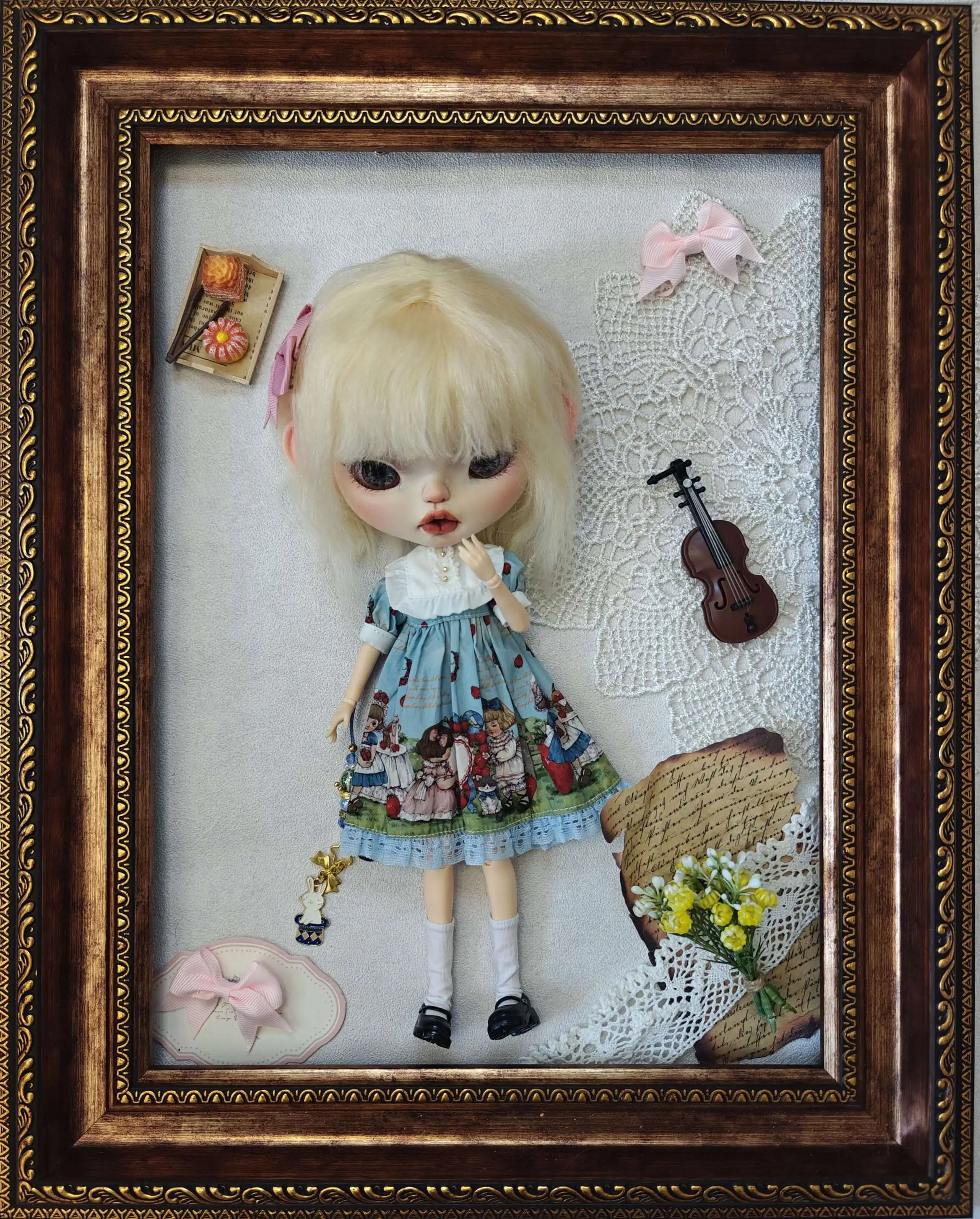 

Новая кукла Блайт ручной работы, одежда, милое синее кружевное винтажное кукольное платье, одежда для Ymy Licca Azones Ob22 24 27, аксессуары для кукол YMY