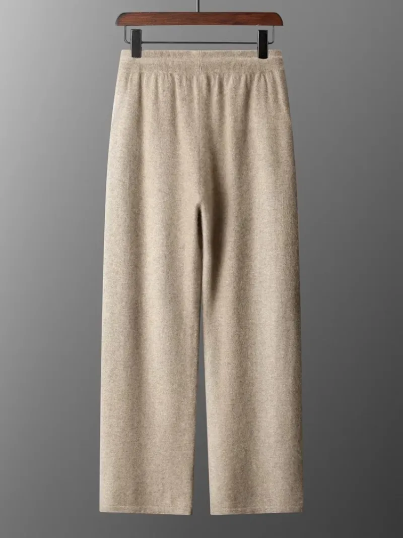Casual Sweatpants Men's Trousers Wide Leg Pants 100% Cashmere Pant Autumn Winter Straight Pants Warm Lace-up Thin Knitted Sporty