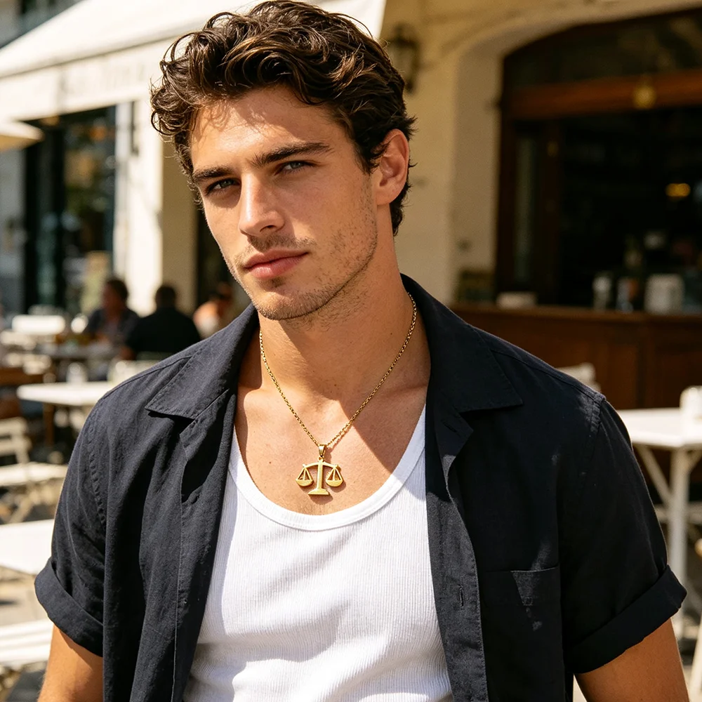 Minimalist Gold Justice Balance Scale Pendant Necklace Stainless Steel Libra Lawyer Charm Neck Chain