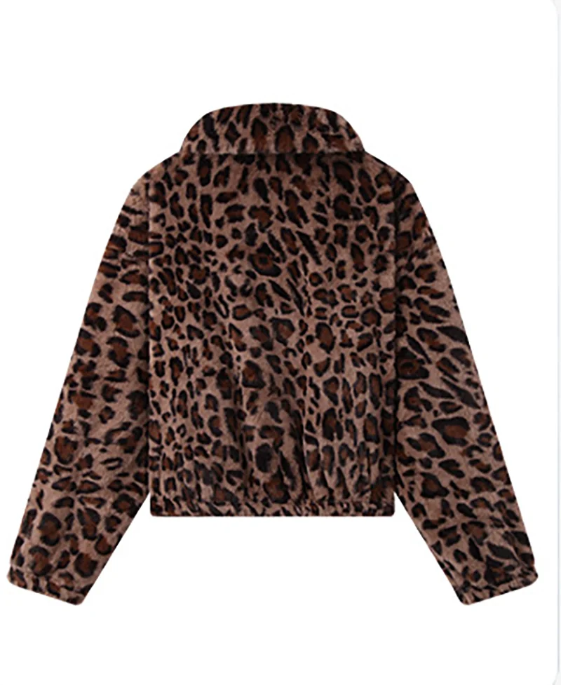 New Winter Women Leopard Print Jacket Women Fashion Lapel Collar Warm Parkas Outwear Winter Zipper Female Loose Faux Fur Coats