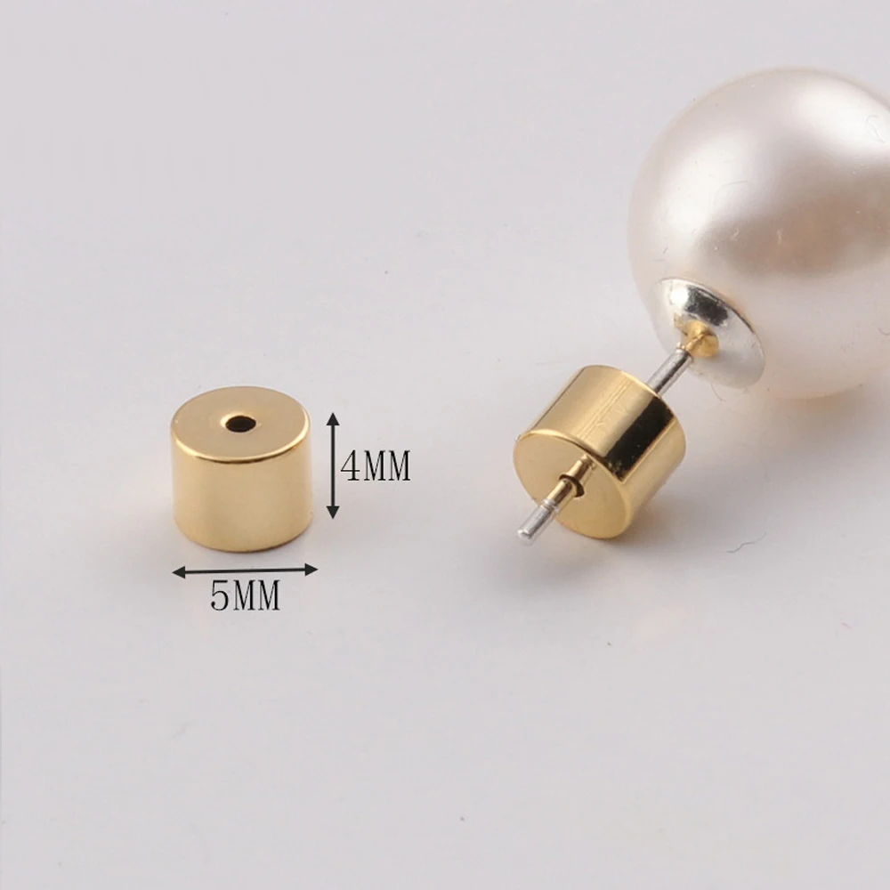10pcs 18K Gold Color Metal Cylinder Stud Earring Back Stopper Diy Jewelry Making Supplies Accessories for Women Ear Plug Crafts