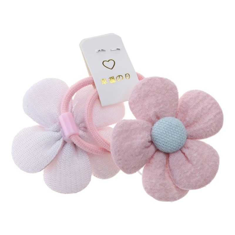 2PCS Flower Hairbands Girls Elastic Ponytail Holder Child Hair Ropes