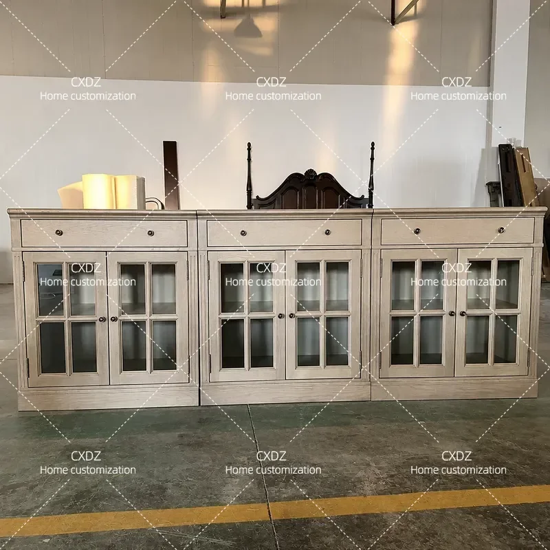 Retro Solid Wood TV Cabinet Small Apartment Storage Rack Dining Sideboard Living Room Combination Dustproof Display Cabinet