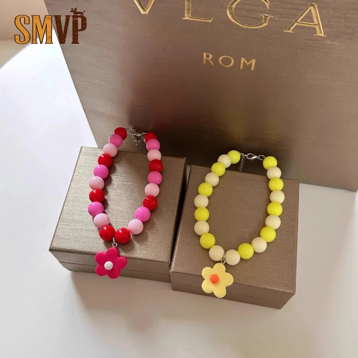 

Macaron Color Matching Flower Pendant Beaded Necklace Cute Sweet Style Pet Kitten Puppy Decorative Necklace Cat Accessories