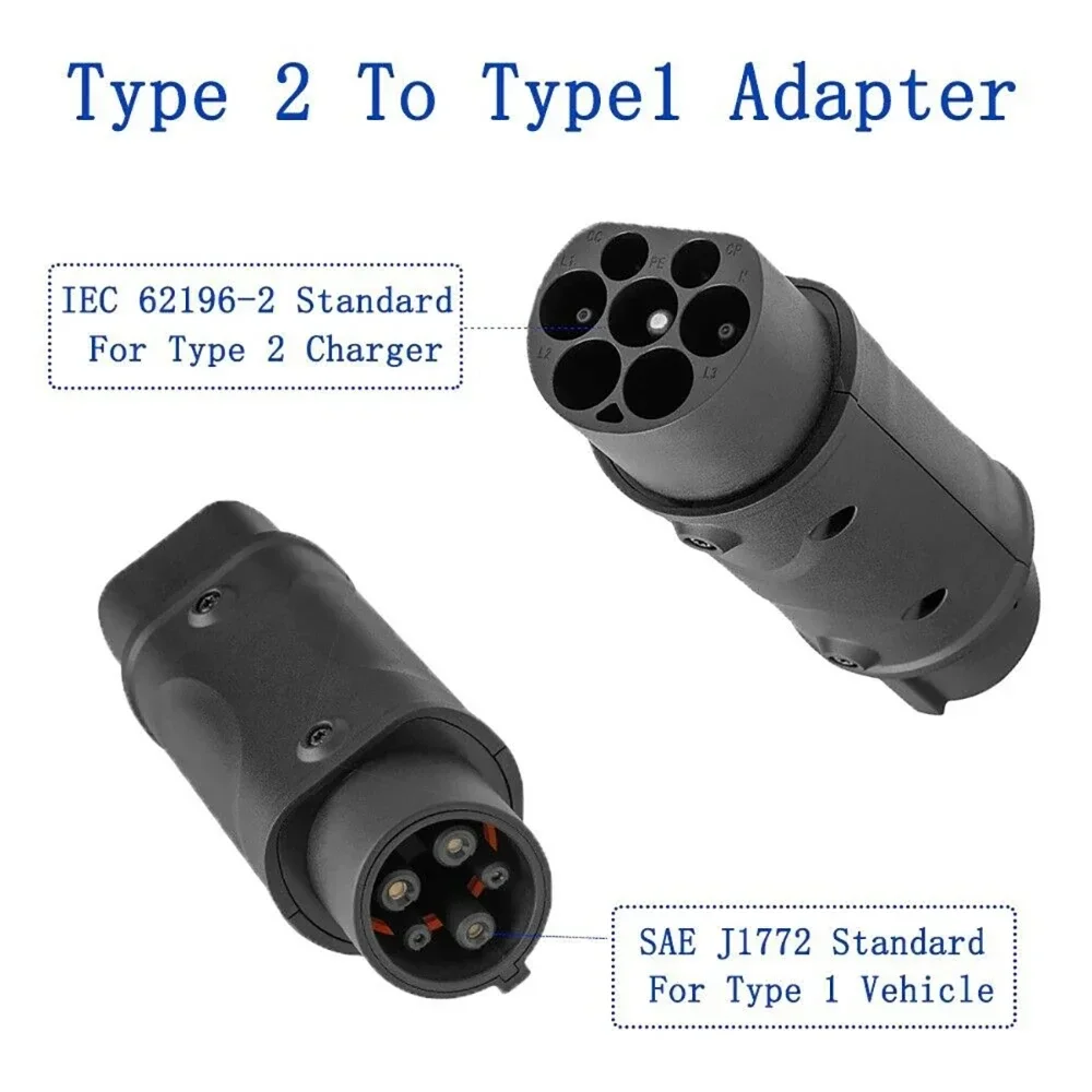 32A EV Charger Converter Type 2 to 1 for Electric Car with J1772 Type 1 Socket to 2 IEC 62196 EV Charging Station