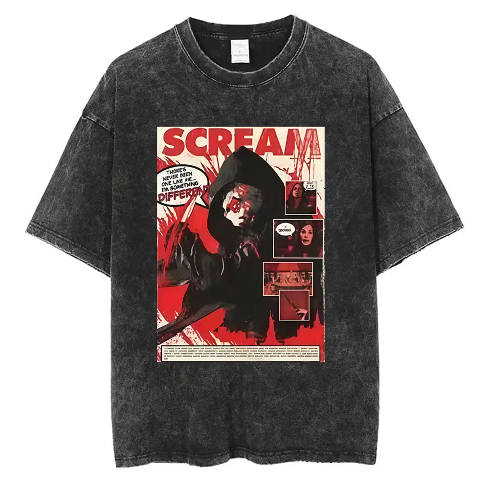 

Washed Vintage Horror Movie Scream Billy Loomis Graphic T-shirt Men Women Clothing Fashion Casual Oversized T Shirts Fans Gift