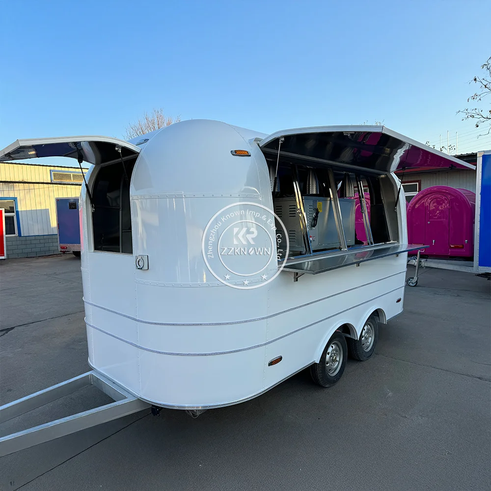 Roestvrijstalen Airstream Food Trailer Volledig uitgeruste Street Ice Cream Cart Snack Coffee Kiosk Catering Trailer Food Truck