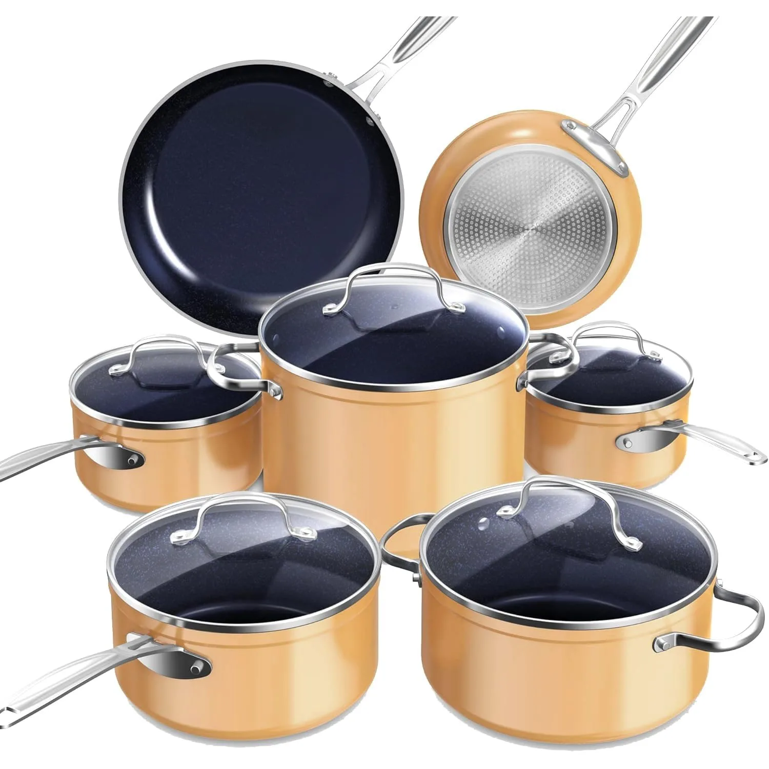 

Nuwave Healthy Duralon Orange Ceramic Nonstick Cookware Set Diamond Infused Scratch-Resistant PFAS Free Dishwasher Oven Safe