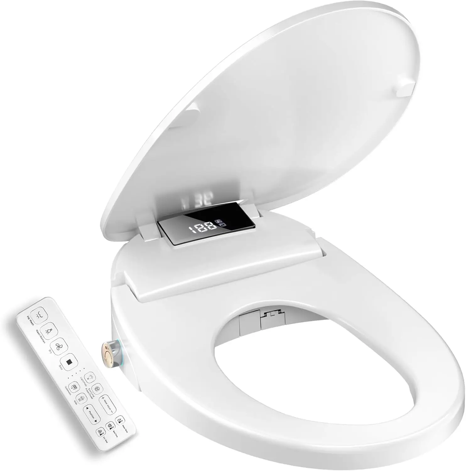 Toilet Seat Round Remote Control, Electronic Heated Seat with Unlimited Bidet Warm Water Cleaning, Warm Air Dryer