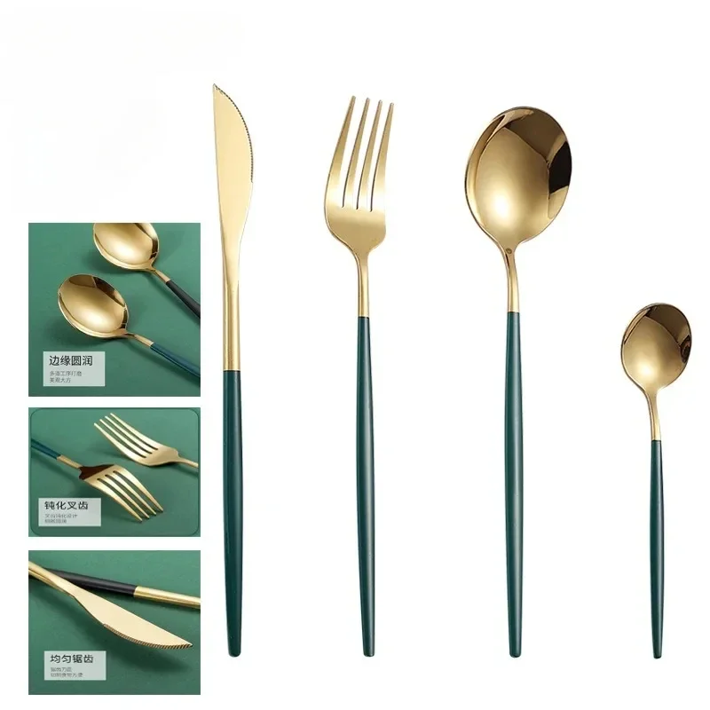 Gold Tableware Sets Stainless Steel Cutlery Knife Tea Fork Coffee Spoon Flatware Dishwasher Safe Dinner Kitchen Dinnerware