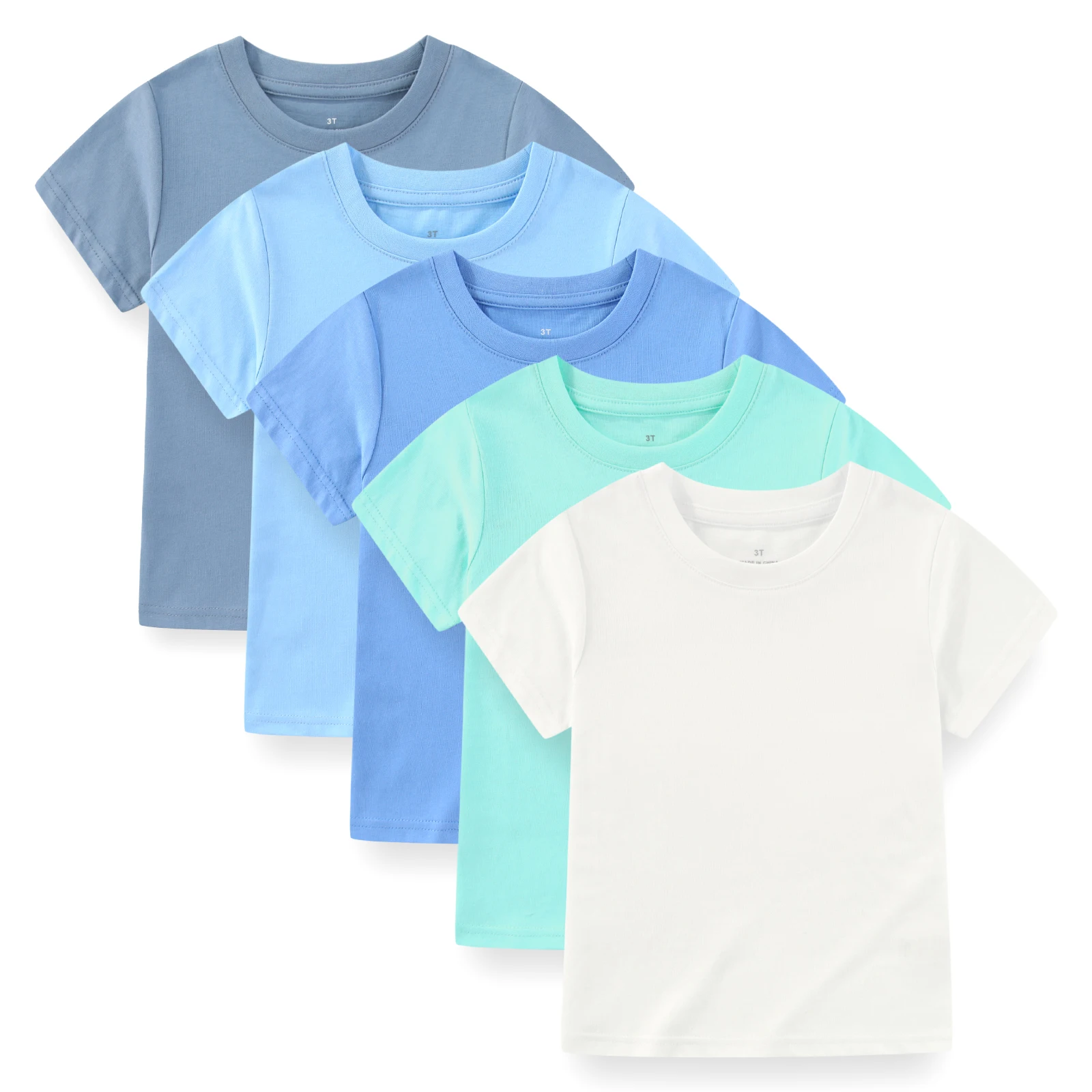 Kiddiezoom 5 Pcs Unisex Toddler Plain Short Sleeve T Shirts Soft Cotton Blend Crew Neck Kids Basic Casual Tops