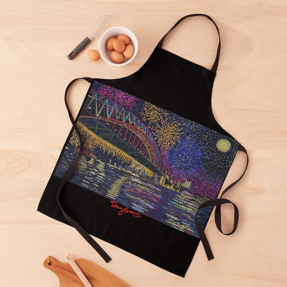 Sydney Harbour Night, New Years Eve Edition Apron chef for man Cooking Clothes Apron