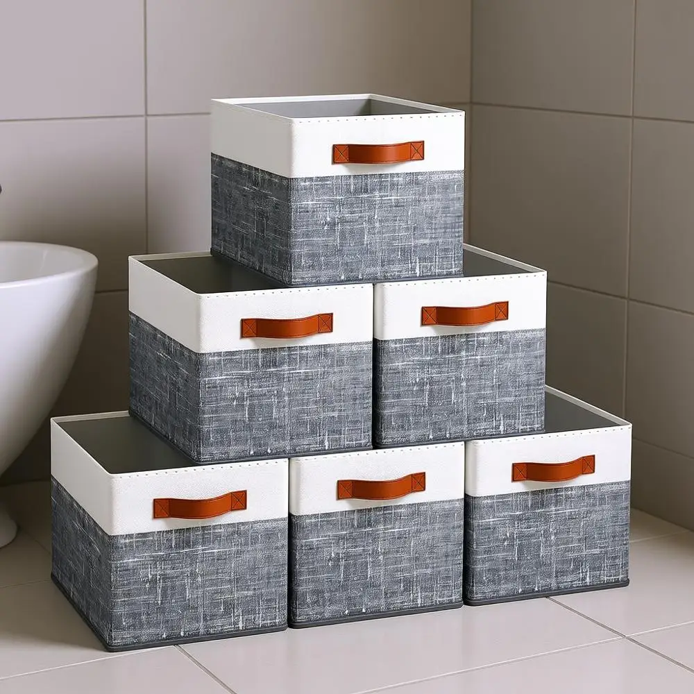 

Складные корзины для хранения, 14x10, набор из 6 тканевых контейнеров с двойными ручками, большие корзины для организации хранения книг, одежды