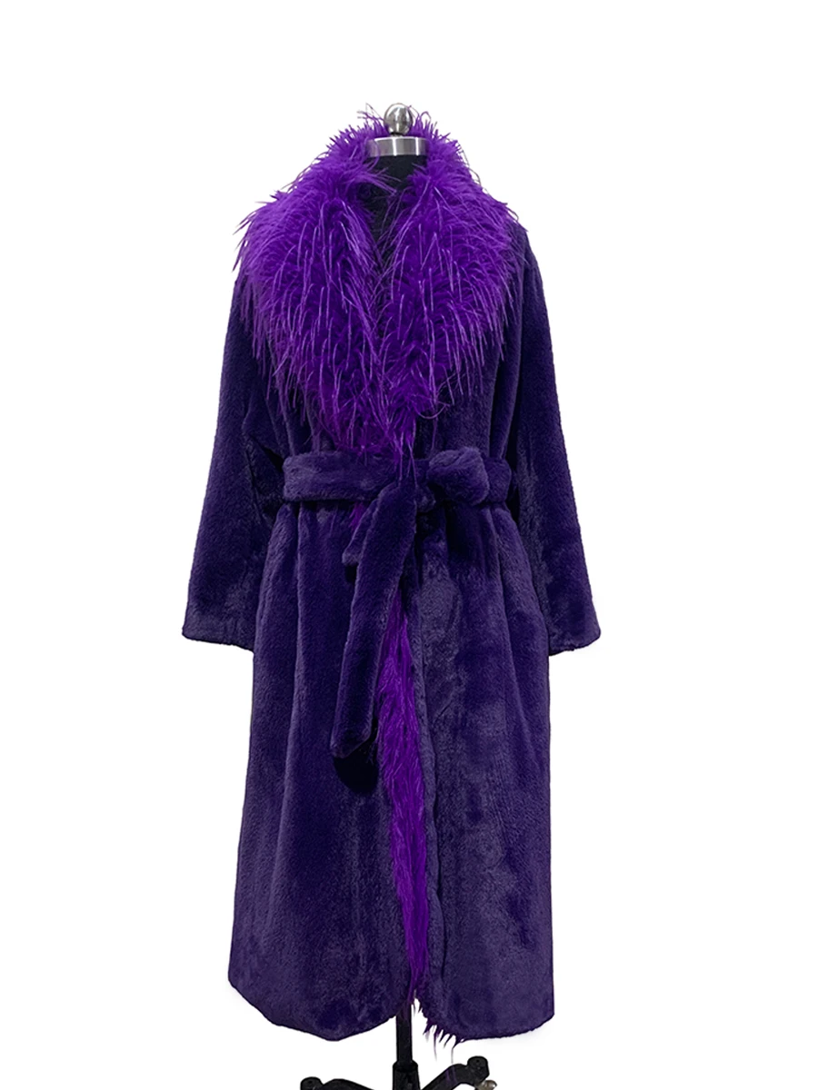 Nerazzurri Autumn Winter Long Purple Warm Faux Fur Coat Women with Fake Fox Fur Collar Elegant Chic Loose Fluffy Overcoat  2026