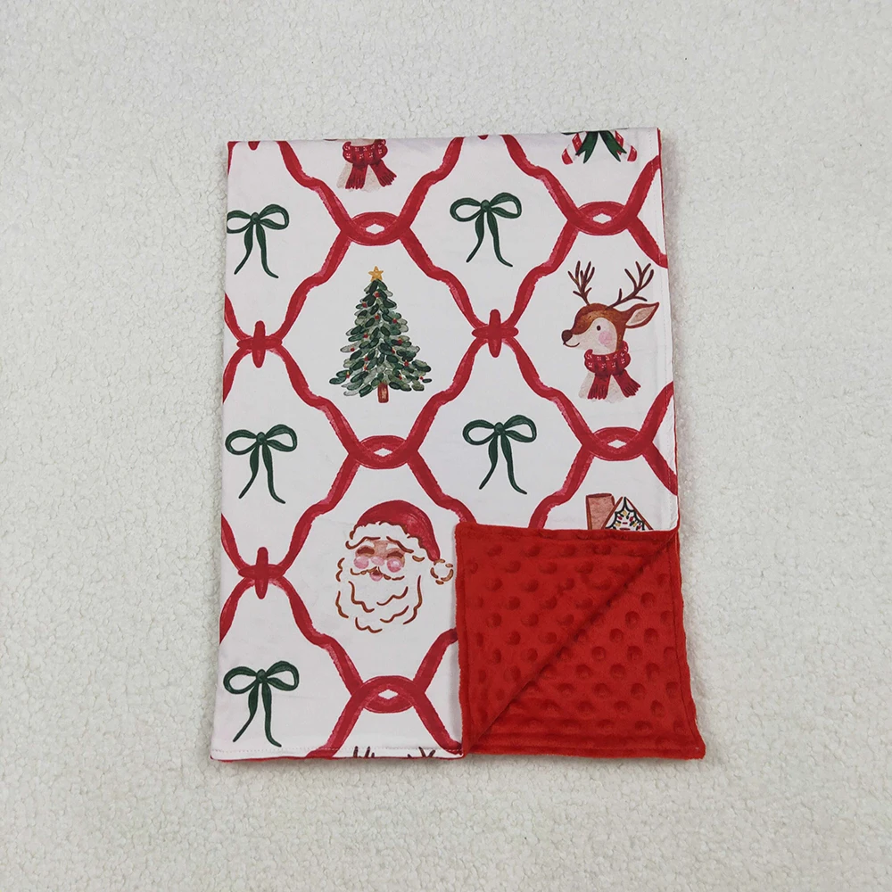 

Baby Girls Deer Santa Candy Cane Christmas Minky Blankets with Bow Kids Soft Holiday Throws for All Seasons29*43 inches