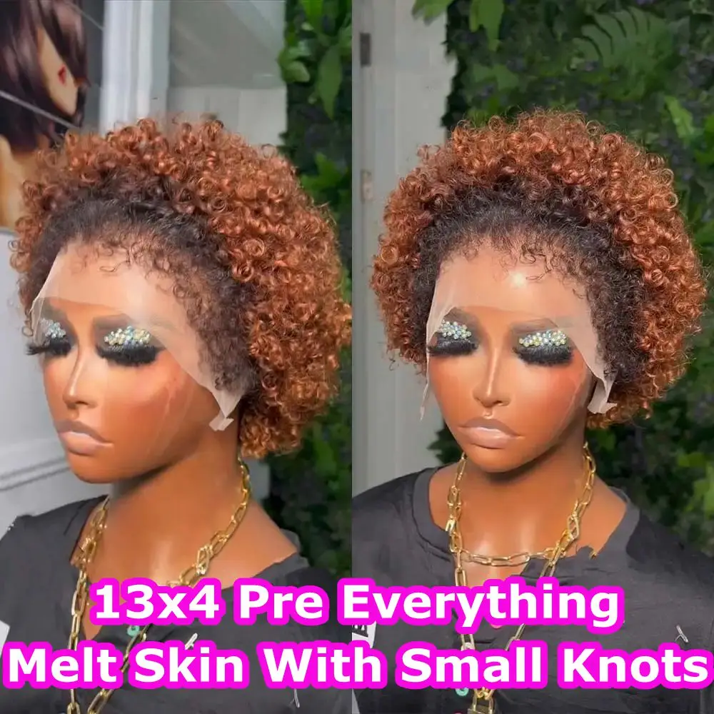 

Kinky Hairline Edges Short Bob Curly Pixie Cut Ginger Blonde 13x4 Lace Front Human Hair Wigs With For Black Women Brazilian Wig