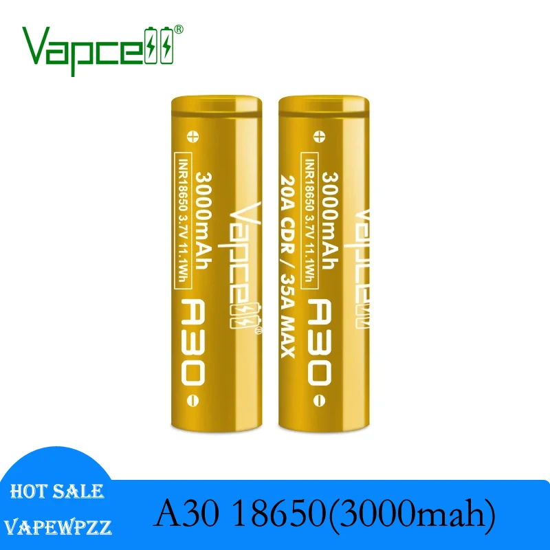 New Release Vapcell A30 18650 Battery 3000mah Real Capacity INR18650 3.7V 35A Rechargable Batteries For Battery Packing Cell