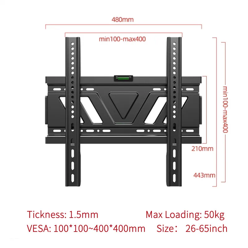 Low Profile Fixed TV Wall Mount for TVs Up to Most 26-65 Inch LED, LCD and Plasma TVs,VESA 400x400mm,110 LBS Loading Capacity