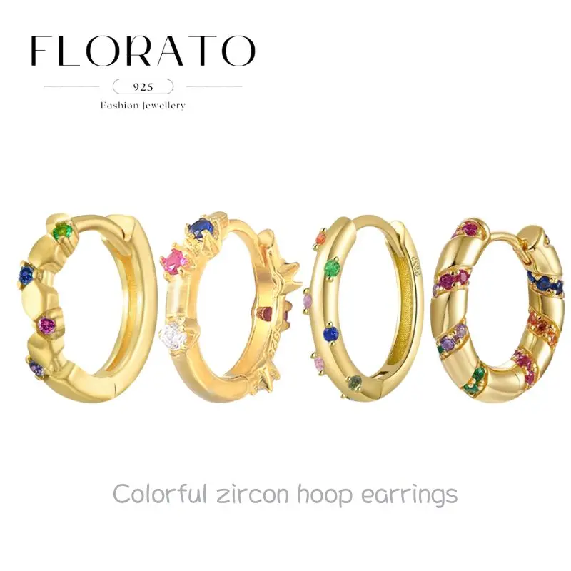 925 Silver Needle Color Small Zircon Hoop Earrings For Women Luxury Crystal Perforated Metal Ear Buckle Fashion Party Jewelry