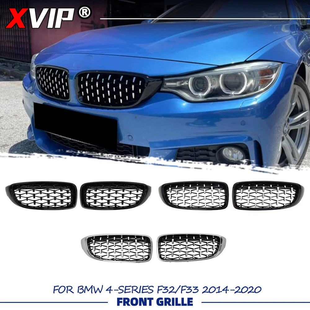

Решетки радиатора XVIP Chrome Silver Diamonds Style Racing для BMW 4-й серии F32 F33 2014-2020, черные верхние гоночные решетки