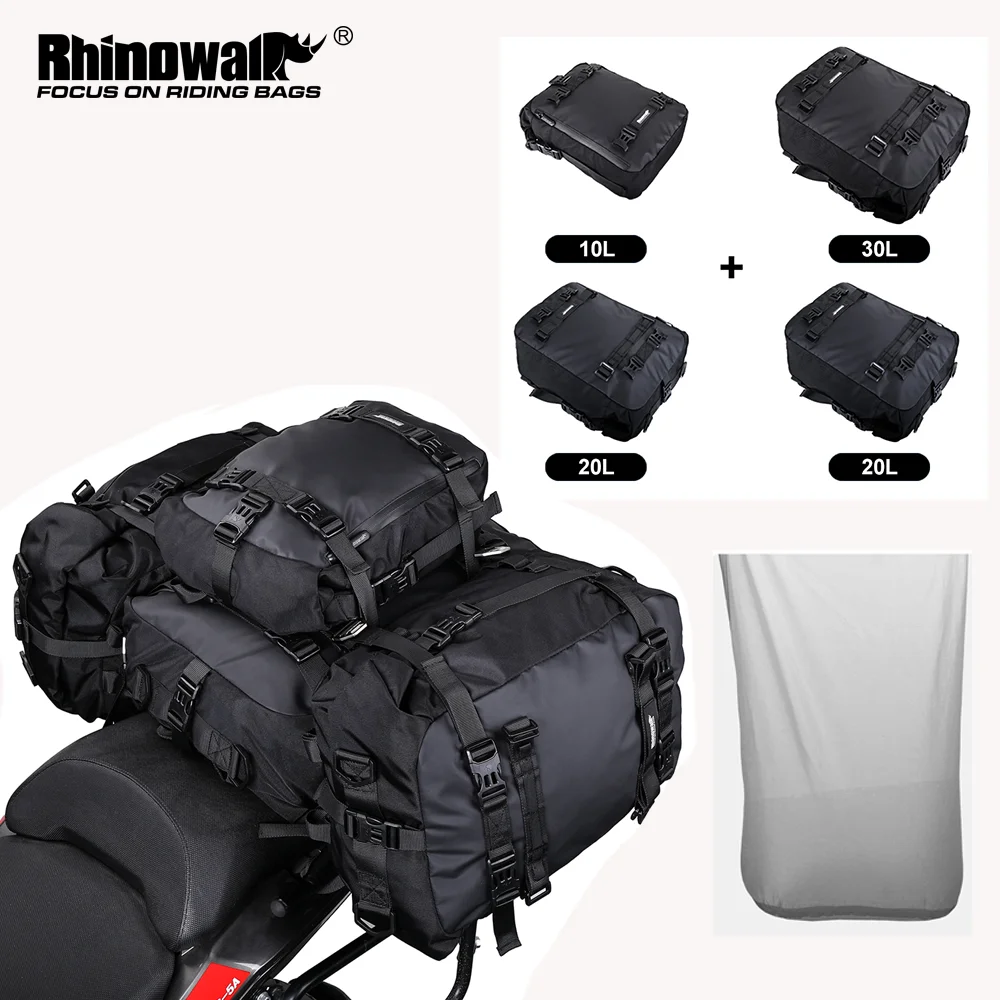 Rhinowalk 4 Unit Motorcycle Tail Bags Set 10L/20L/30L Motor Back Seat Tail Bag Strap Install With Removable Waterproof Inner Bag