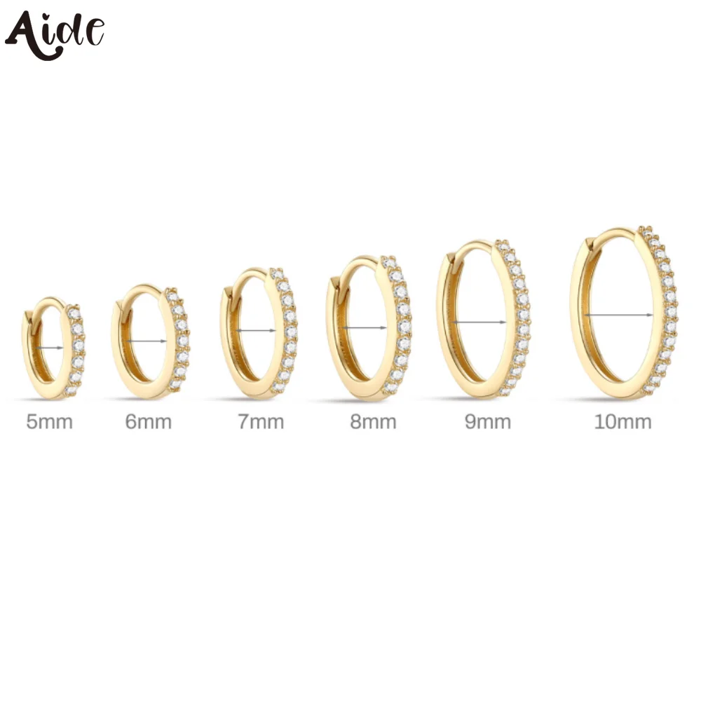 Aide 1pc Real 14K Gold 5/6/7/8/9/10mm Hoop Earring for Women Never Fade Gift Minimalist Earring Boho Exquisite Solid Gold Jewel