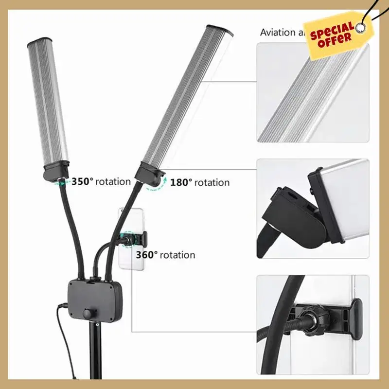 Stable Performance-Double Arms LED Fill Dimmable Beauty LED Video Lights 2700K-5600K 2 Light Modes 45W Photography Live Streamin