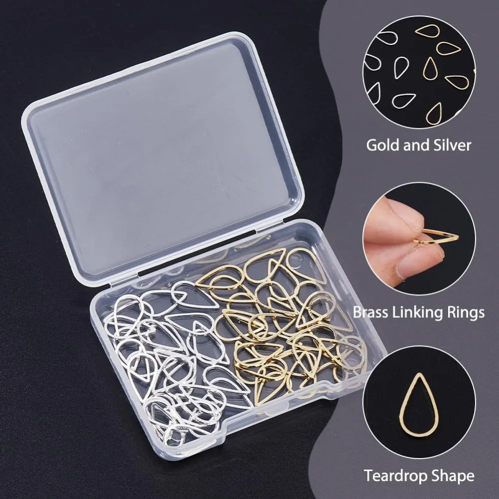 60Pcs 2 Colors Teardrop Charm Connectors Brass Drop Linking Rings Waterdrop Open Bezels Teardrop Hollow Frames for Bracelet - view 4