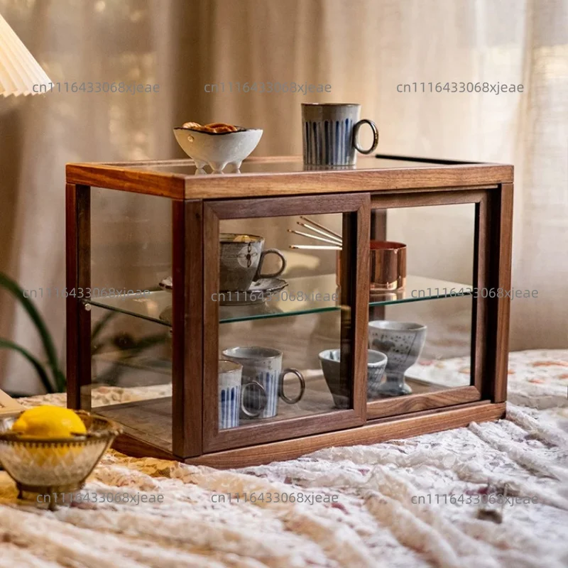 Walnut Locker Dessert Cake Cabinet Dust Cup Storage Glass Tea Ware