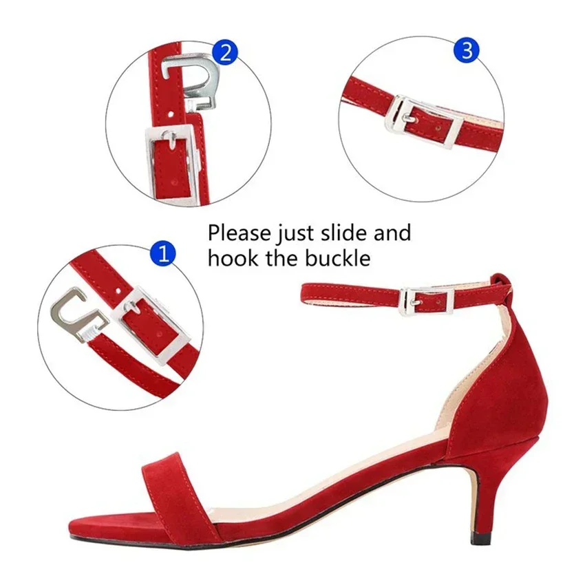 Women's Ankle Strap Sandals Fashion 2026 Summer 5cm Low High Heels Open Toe Female Buckle Velvet Sexy Pumps Red Wedding Shoes - view 3