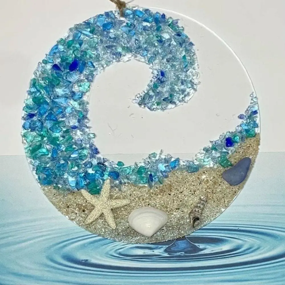 Round Sun Catcher Memorial Crafts New Shell Starfish Sea Glass Sun Catcher Acrylic Conch Couple Crashing Wave Pendant