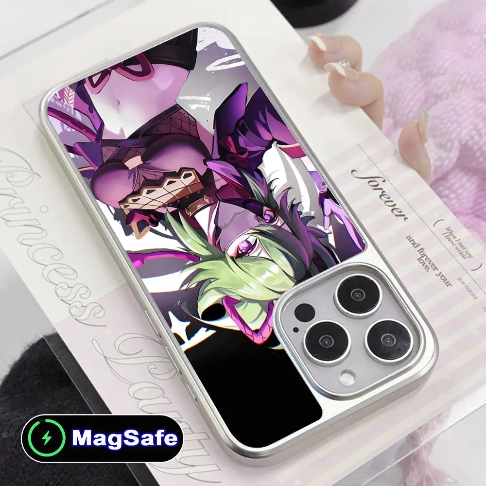 

Game GI Kuki Shinobu Mobile Phone Case for iPhone 17 16 15 14 13 12 11 Air Pro Max Plus Magsafe Silver Plating Colorful Cover